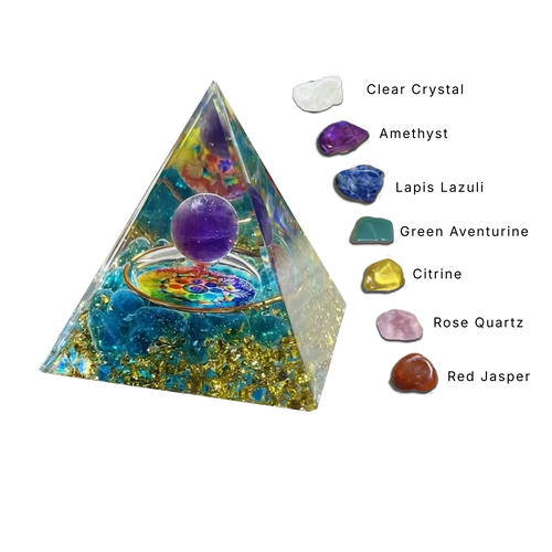 8pcs Orgone Pyramid Set with 7 Chakra Stones